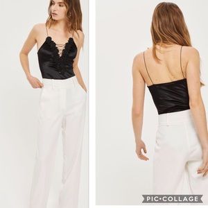 Topshop Lace-up velvet bodysuit NWT